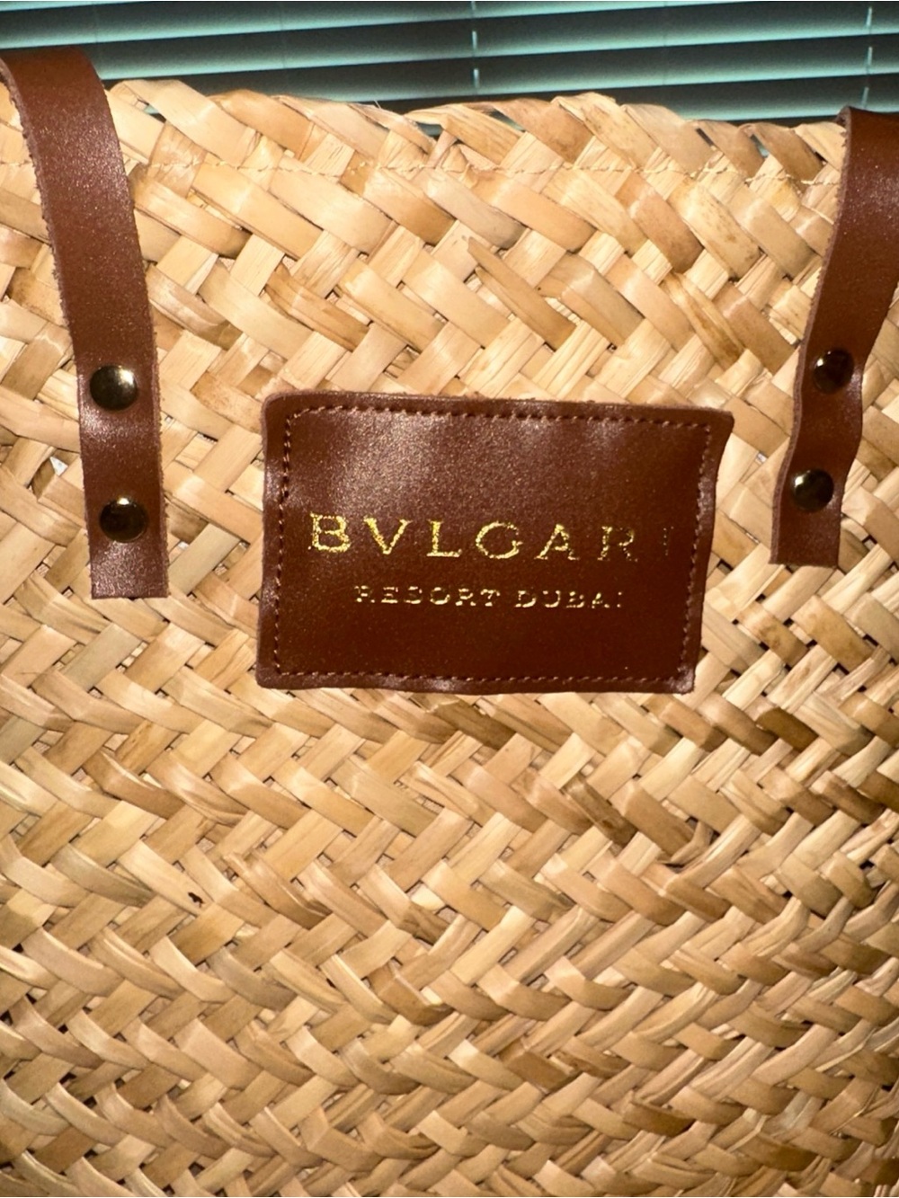 Bulgari  Dubai Woven Straw Tote with Brown Leather Handles - Picture 2 of 13